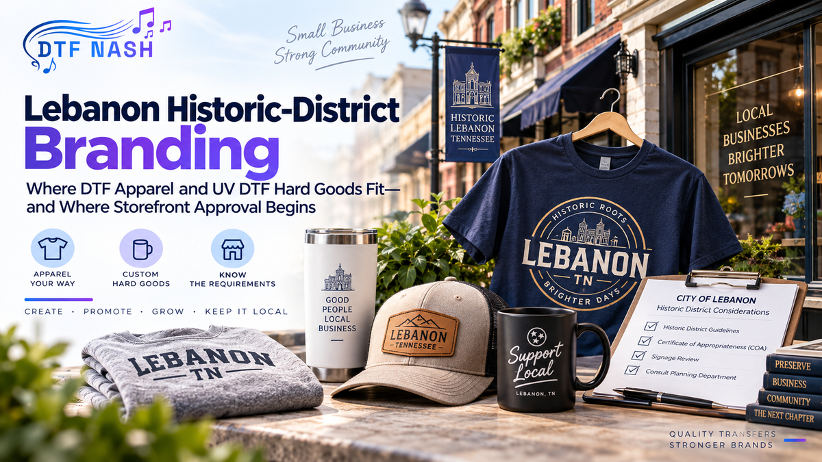 Lebanon Historic-District Branding: Where DTF Apparel and UV DTF Hard Goods Fit—and Where Storefront Approval Begins