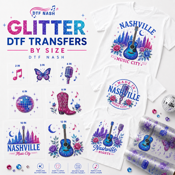 Glitter DTF Transfers By Size